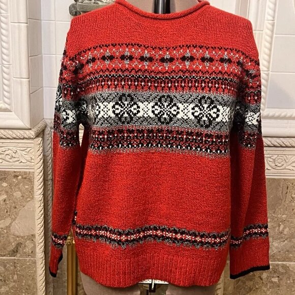 Carolyn Taylor Ski Sweater. Size Large. Red Fuzzy Knit Acrylic Poly. B74 - Picture 3 of 5